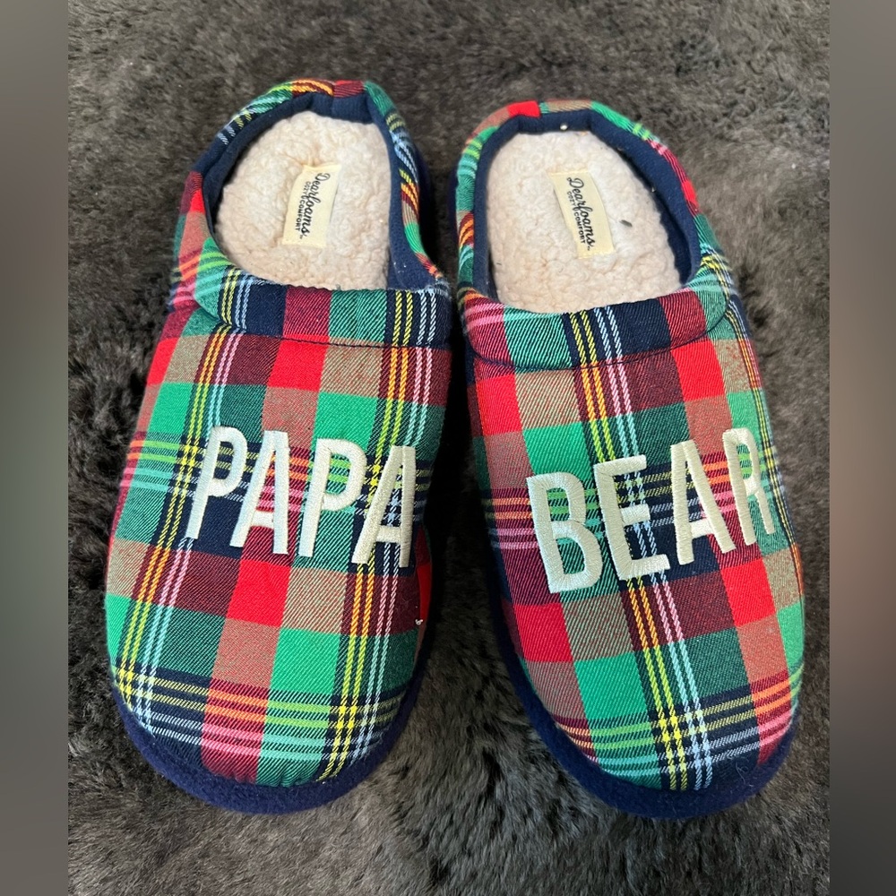 DEARFORMS PLAID PAPA BEAR SLIPPERS SIZE M 9/10